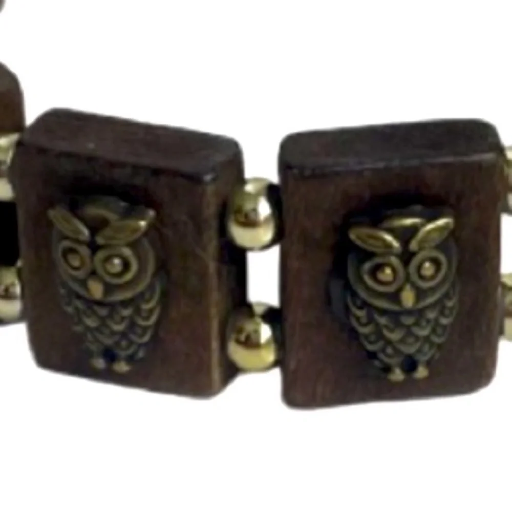 Beaded Owl Wooden Stretch Bracelet Owl Infinity Charm Bracelet
